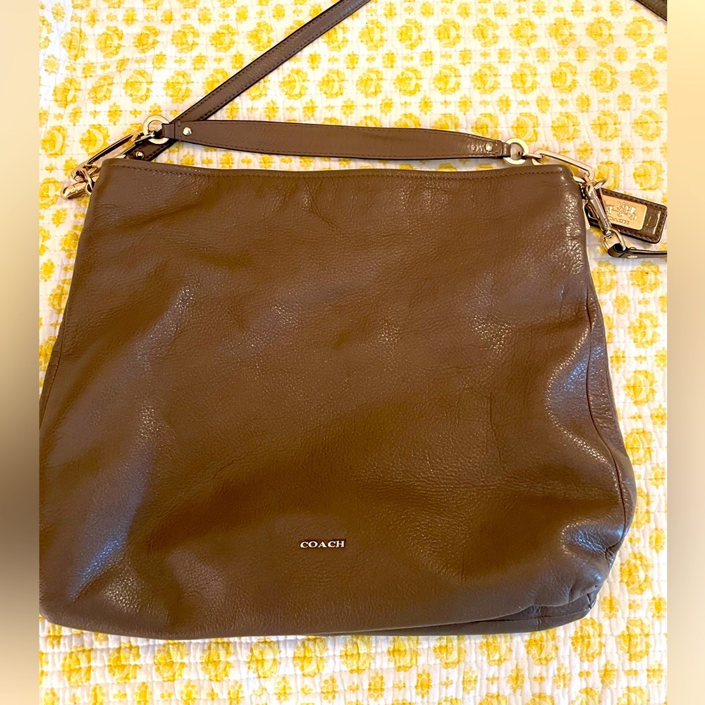 Leather Coach Purse Tote with strap Mink Color